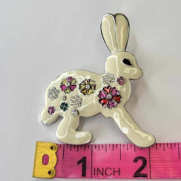 Cream Enamelled Bunny Brooch Pin - Picture 6 of 8
